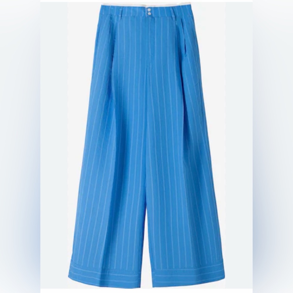 Bershka Wide Leg Blue Striped Pants